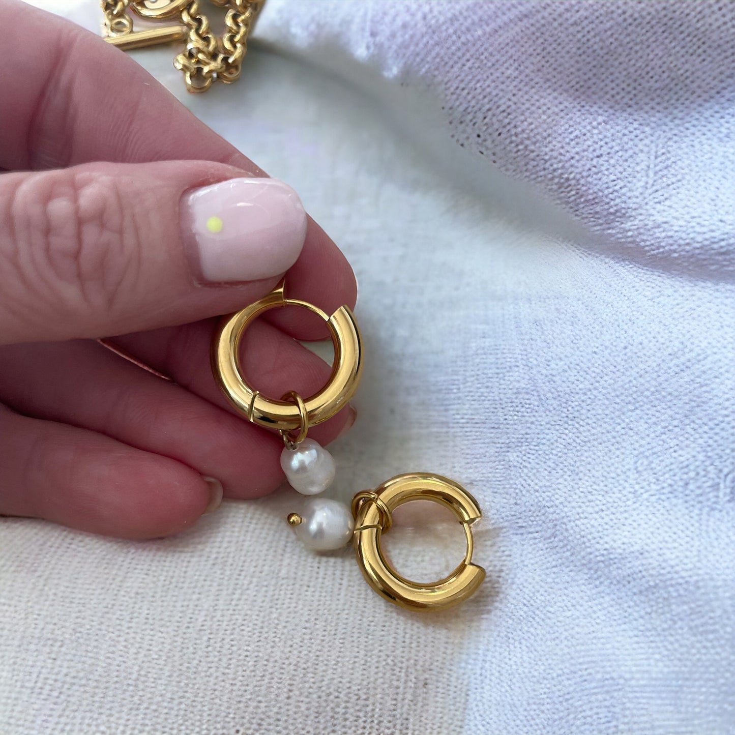 Gold Pearl Hoop Earrings