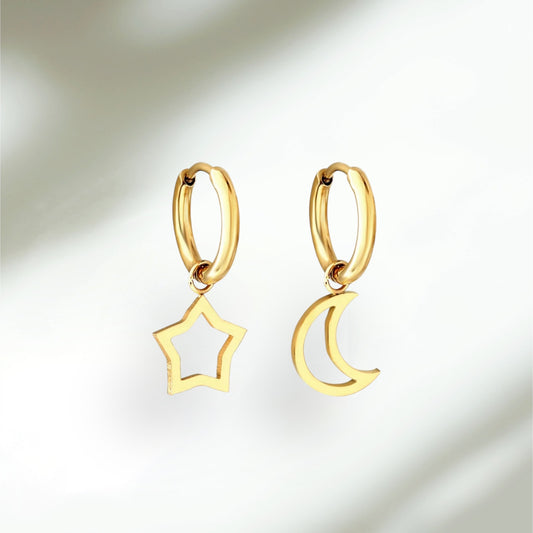 Aurora Star & Moon Huggie Earrings